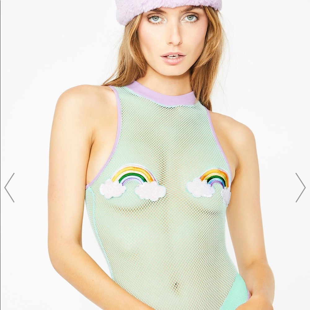 Dolls Kill Mesh Rainbow Bodysuit